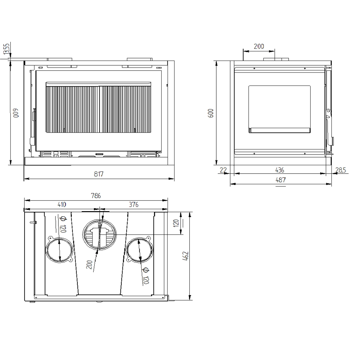 Inserto a Leña, modelo IT-182l para ductos con turbina. (12.5 kW) 
