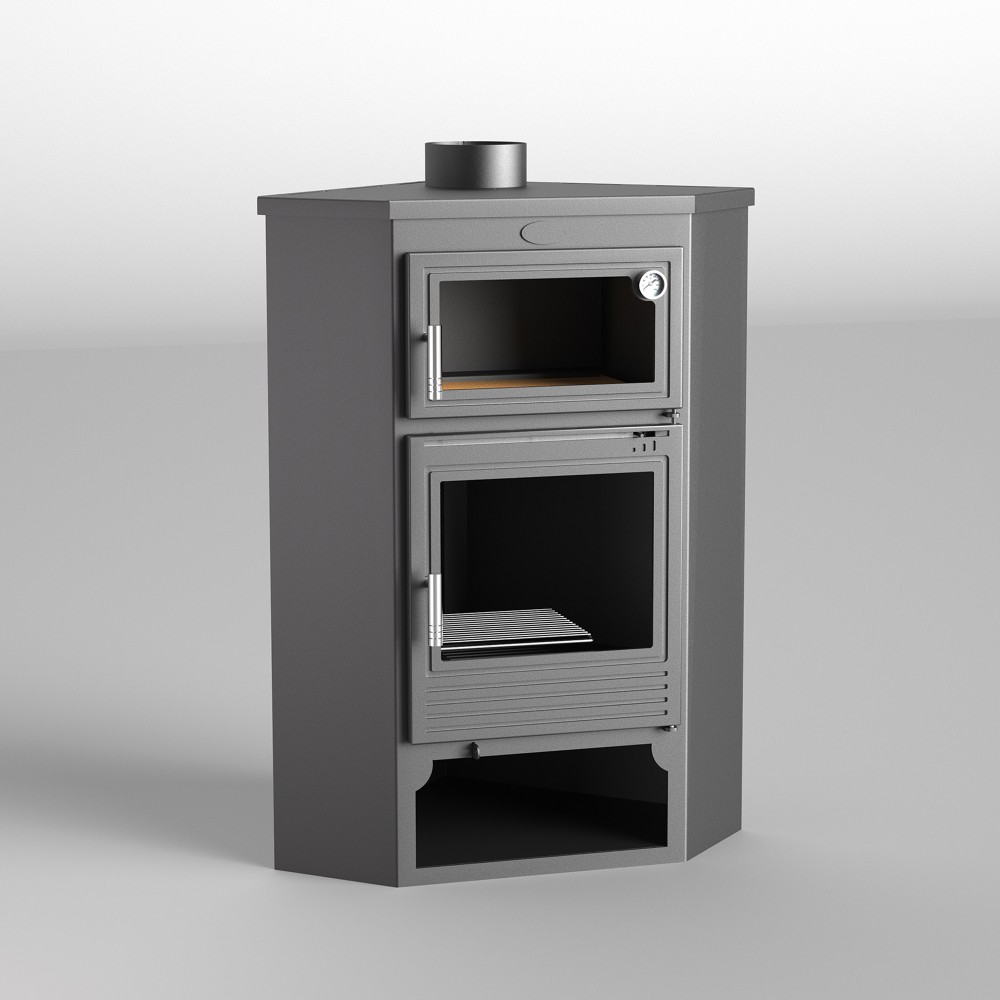 Calefactor a Leña con Horno ESQUINERO, modelo M-105 H (10 kW). 